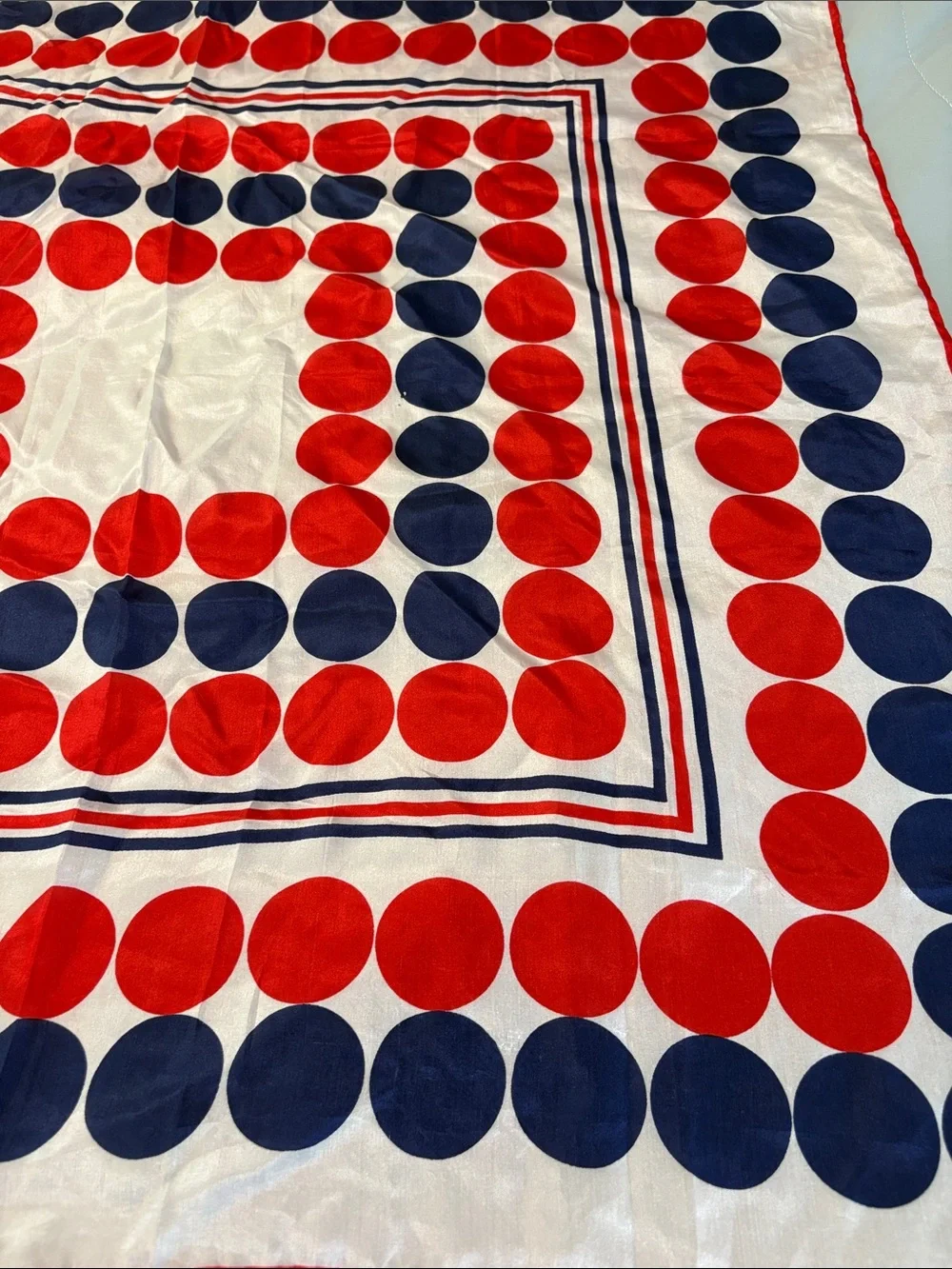 Silk Geometric Vintage Red Blue Scarf